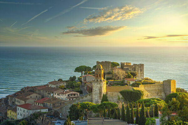 Castiglione della Pescaia, old village at sunset. Maremma, Tuscany, Italy Europe
